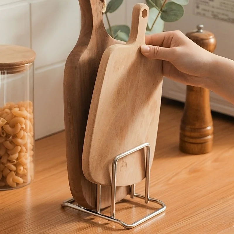 1pc Space-Saving Stainless Steel Pot Lid and Cutting Board Organizer Combo - Heavy-Duty Countertop Rack, kitchen organizer