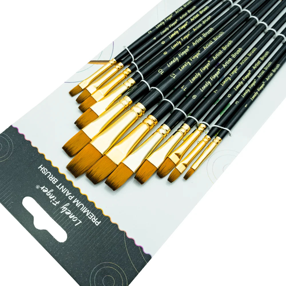 Premium 12-Piece Artist Paint Brush Set - Ultra-Durable Nylon Bristles for Acrylic, Watercolor, Oil & Body Painting