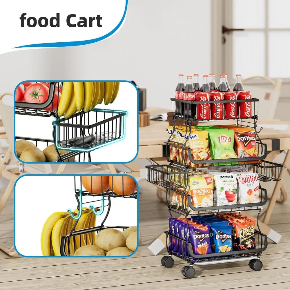 4 Tier Rolling Cart Storage Basket