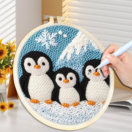 Diy Punch Needle Embroidery Starter Kits For Beginner Cartoon Cute Animals Poking Embroidery Yarn Painting Arts