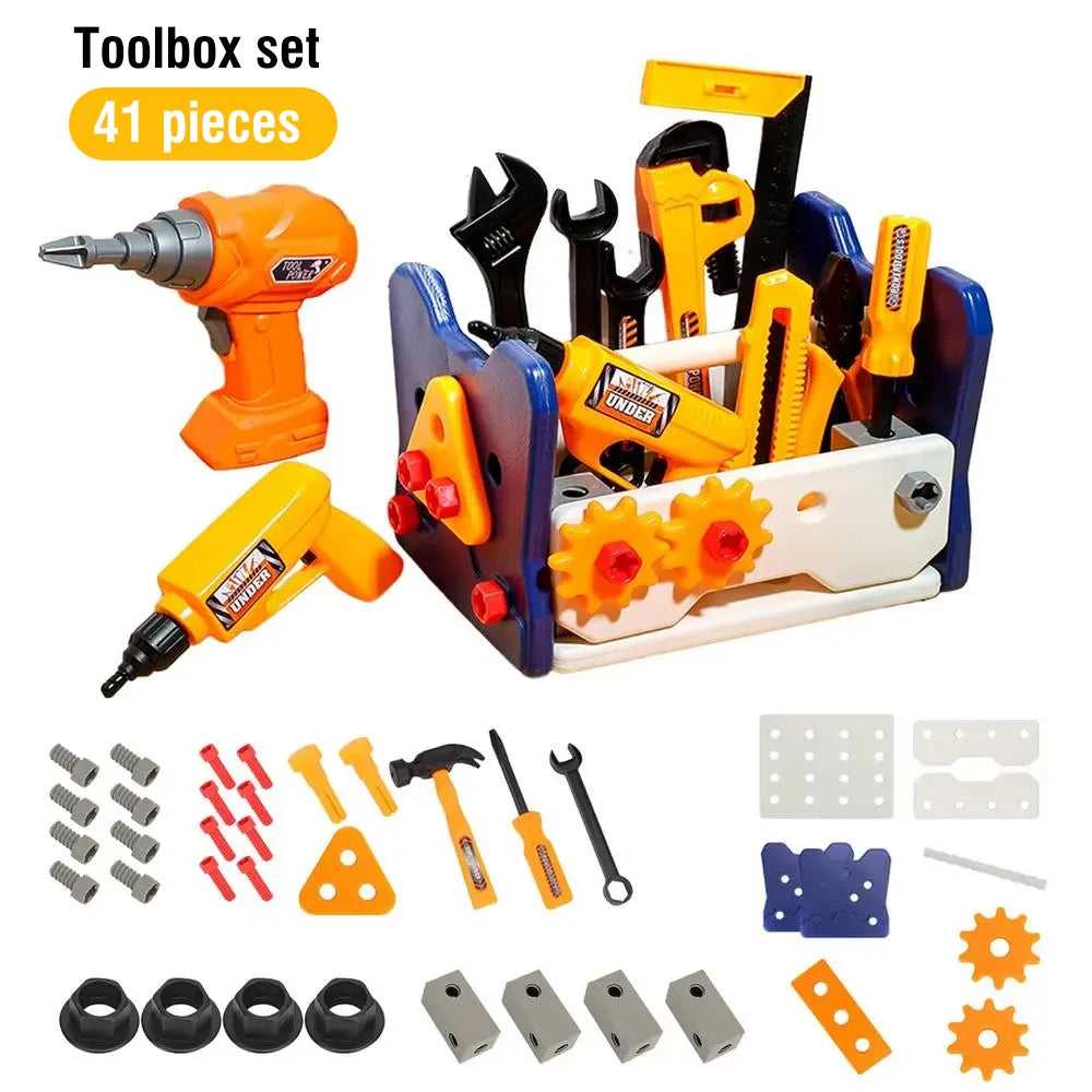 41Pieces Set with Electric Drill Children Repair Tool Kit Box Screw Hammer Play House Puzzle Educational Toys for Boys Girls