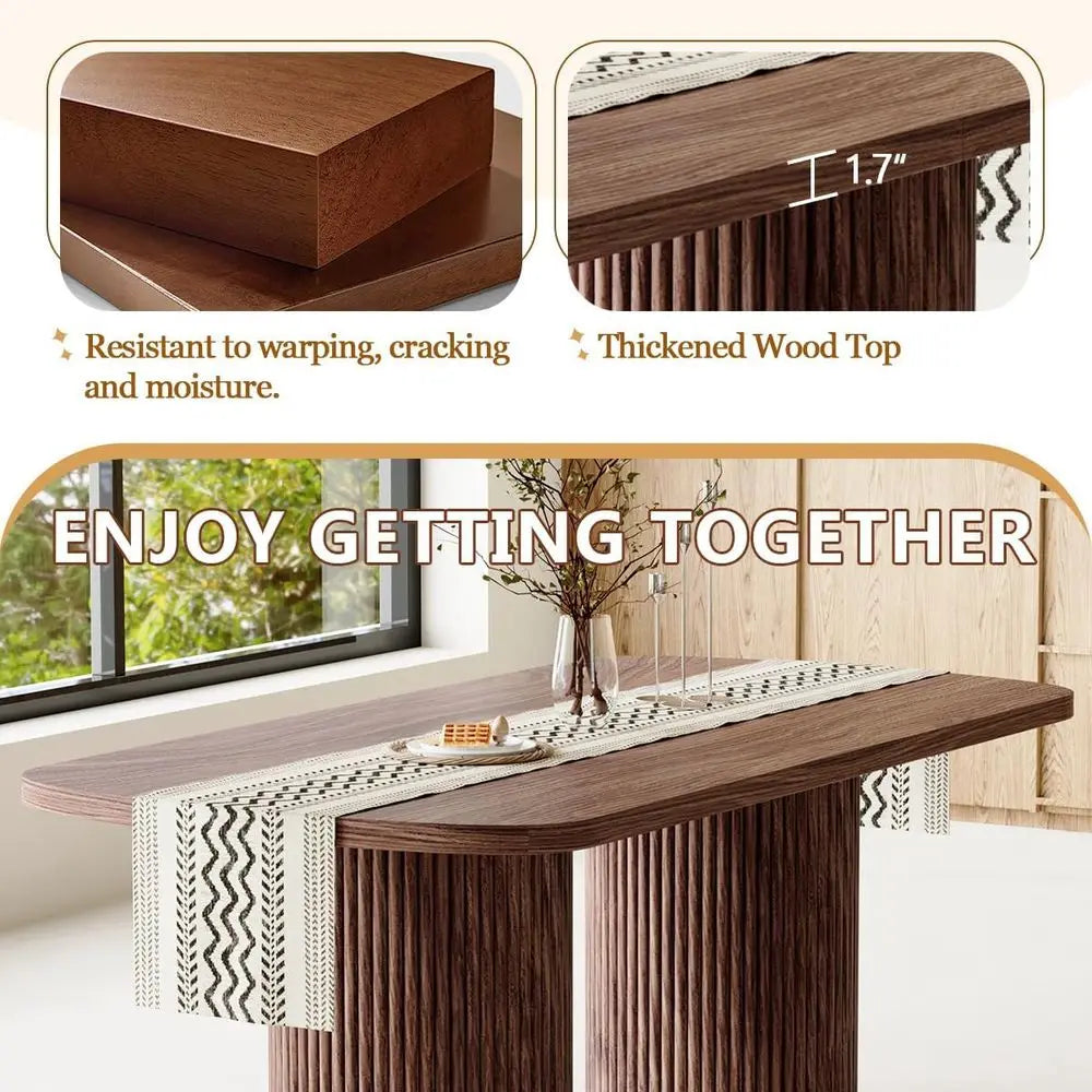 Walnut 8-Seat Century-Style Dining Table Set with Cushioned Chairs for Family Gatherings