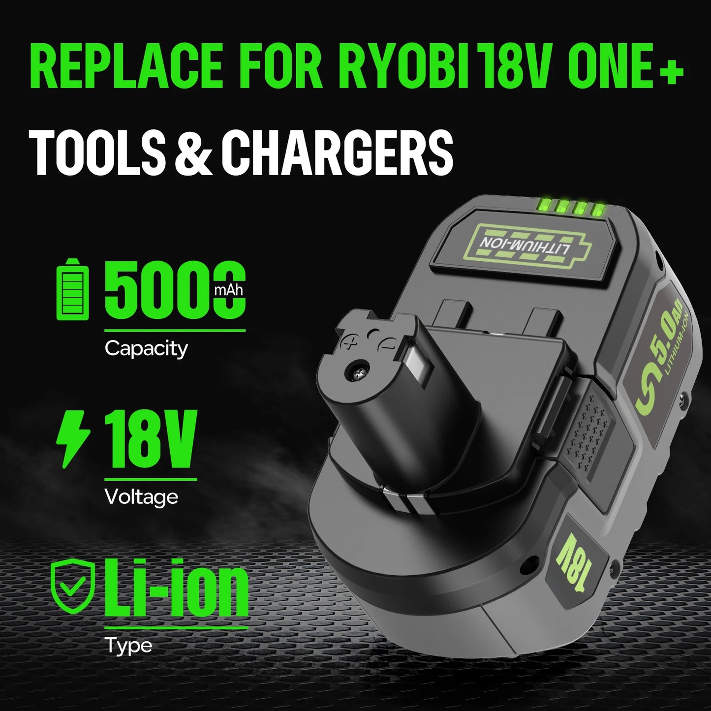 18V Li-ion Battery For RYOBI One+ (P108/P107/P104) 3Ah/5Ah/7Ah Options EU/UK/USA Stock Compatible With For RB18L50/RB18L20