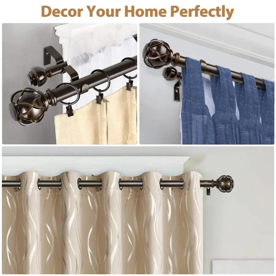 1 Inch Double Curtain Rods for Windows 36 to 72 Inches 36 FeetBronze Heavy Duty Double Curtain Rod, Telescoping Drapery Rod with
