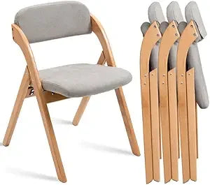 Folding Chairs with Cushion Padded Foldable Chiars 4 Pack - Wooden Dining Fold Seat with Removable Cover Extra Chair for Guests