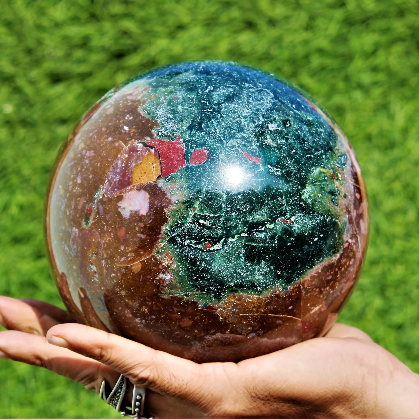 1Pc 7 8Cm Wholesale Natural Ocean Jasper Sphere Crystal Ball Good Pattern Healing Decoration