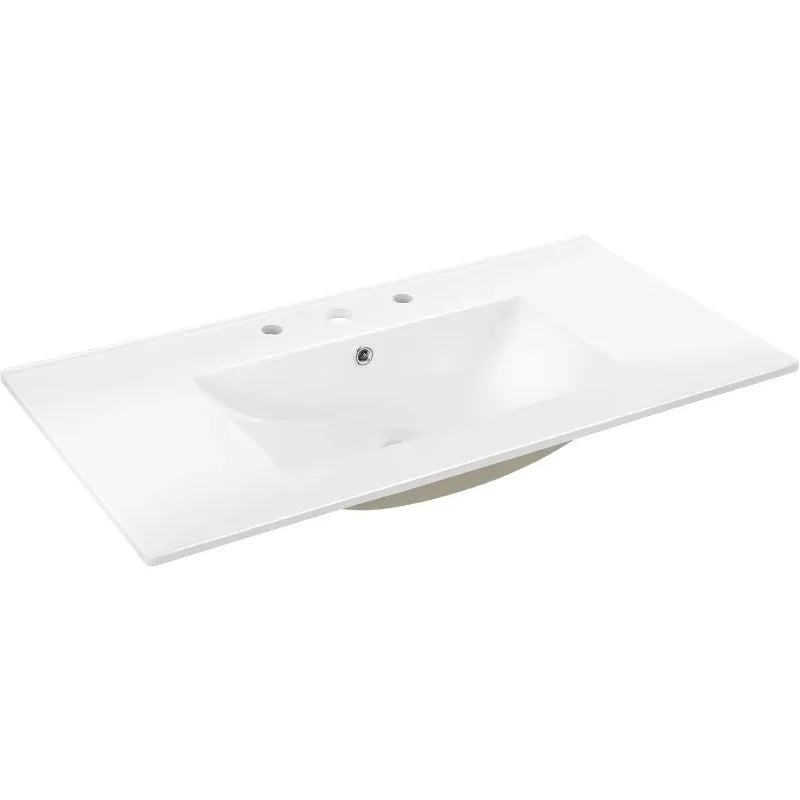 SNK1003A Ancillary 3-Hole 36 In. W X 18.25 In. D Classic Contemporary Rectangular Ceramic Single Sink Basin Vanity Top, White,cu