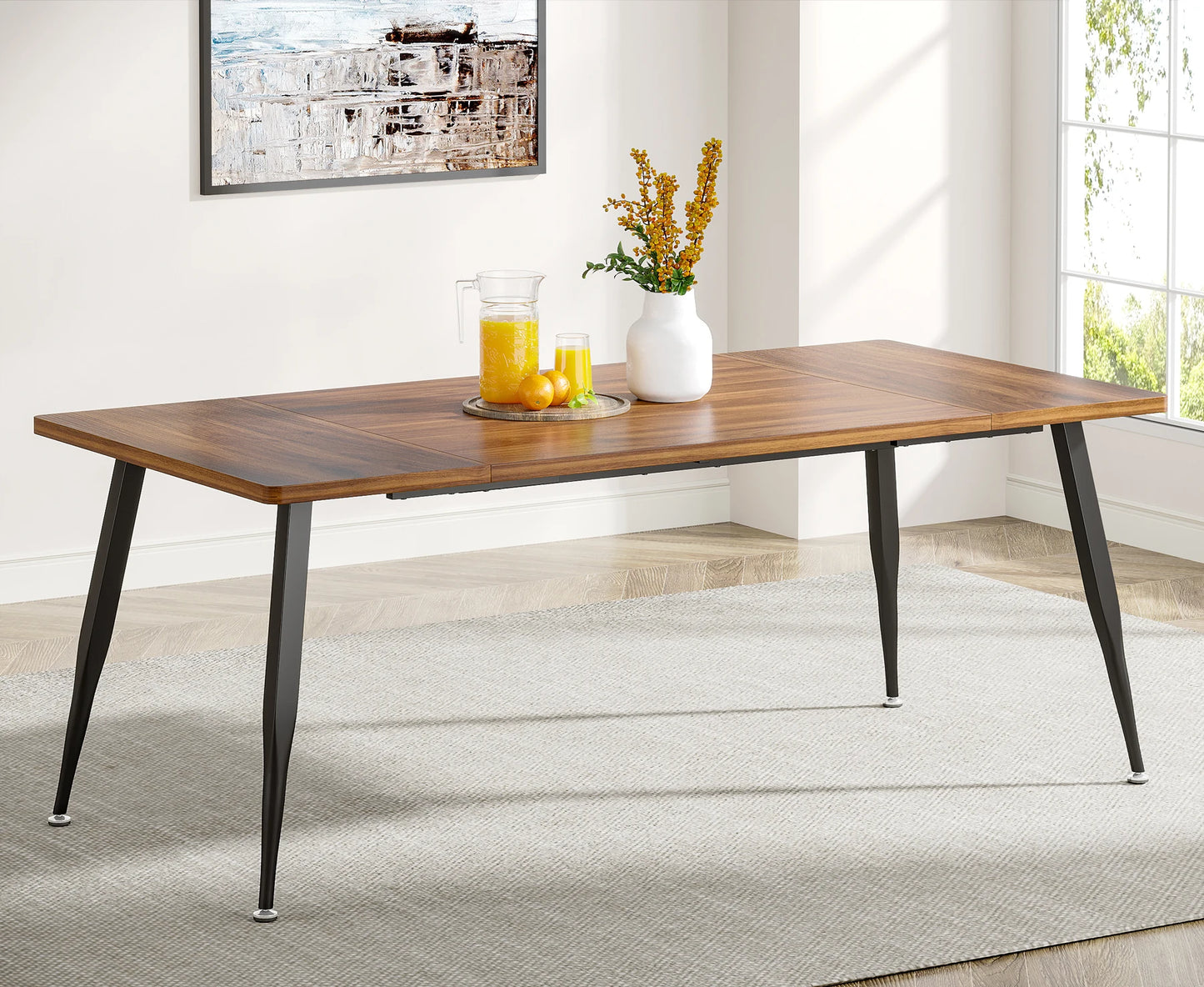 Tribesigns Dining Table180x80x75cm, Spacious Rustic Industrial Table for 6-8 People, Sturdy Metal Legs & Modern Faux Wood