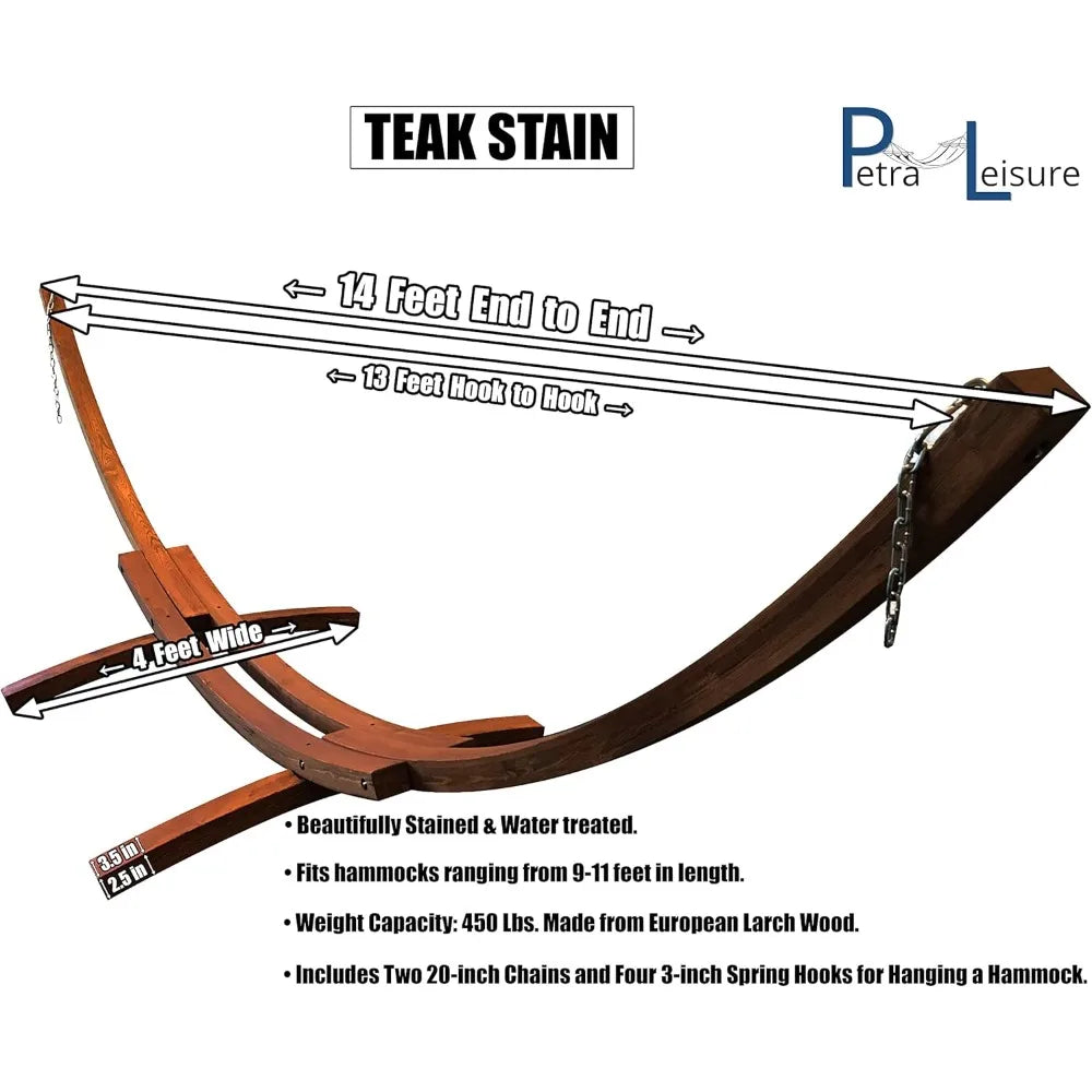 14 Ft. Wooden Arc Hammock Stand. 450 LB Capacity. Teak Stain Finish