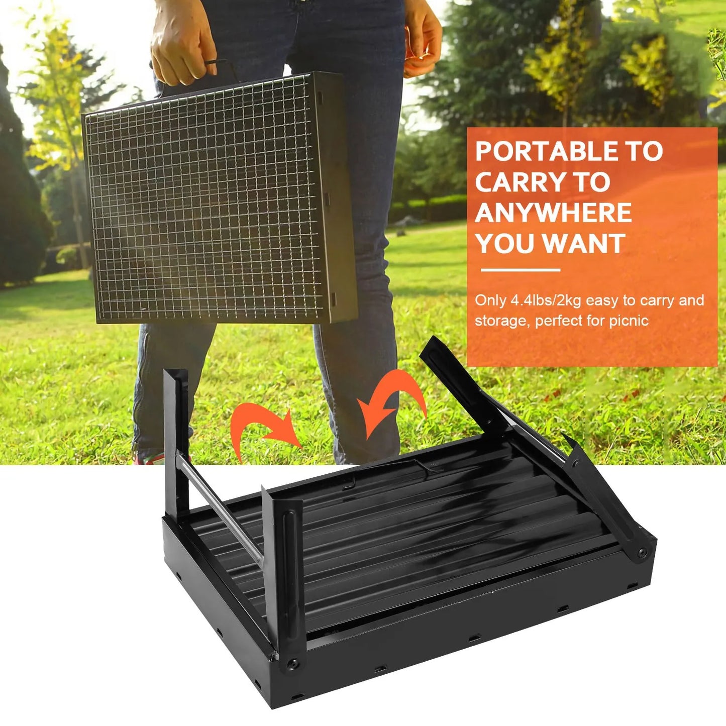[US Stock] Portable Charcoal BBQ Grill Folding Stainless Steel Barbecue for Outdoor Camping Tailgating Picnic 4-6 People