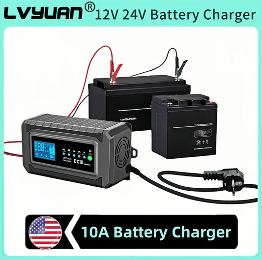 LVYUAN Battery Charger 10Amp Current with LCD Display Smart Charging For LiFePO4/battery