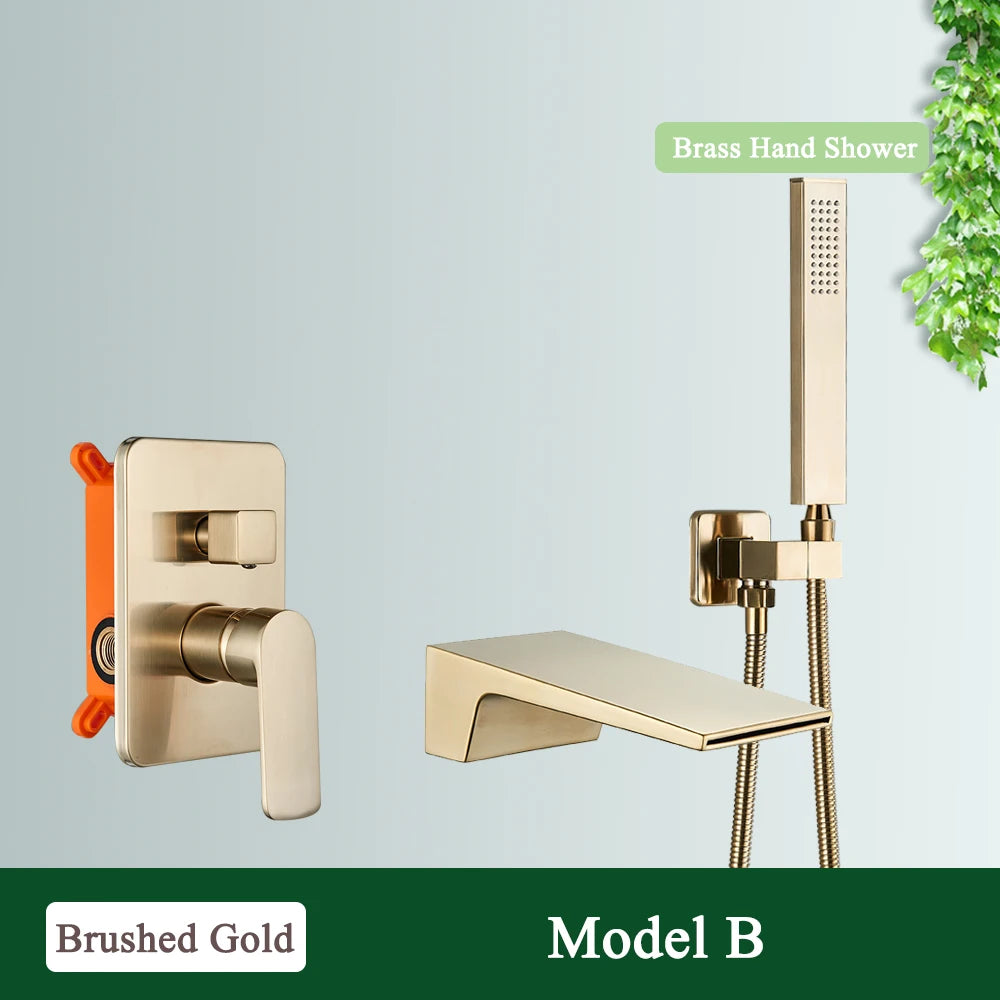 Rozin Bathroom Faucets For Bathtub Wall Mounted Waterfall Shower Faucet System Embedded Box Hidden Mixer Tap With Bath Tub Spout