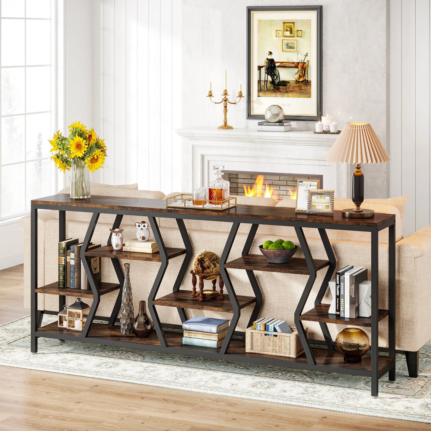 Tribesigns 70.9 Inches Sofa Console Table with 4 Tier Wood Storage Shelves, Industrial Extra Long Narrow Entryway Accent Tables