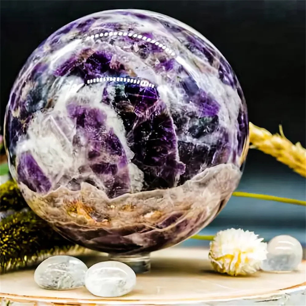 1pc Large Dream Amethyst Sphere Dream Purple Hand Carved Sphere Quartz Crystal Purple Ball Home Decor