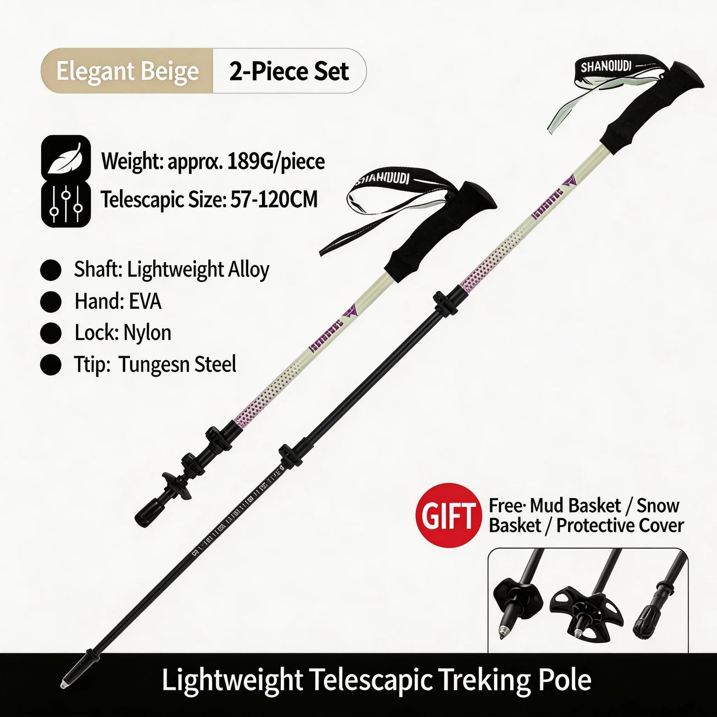 2pcs Trekking Poles Ultralight Carbon Fiber Walking Sticks Outdoor Folding Portable Climb Hiking Telescopic Poles for Women/Man