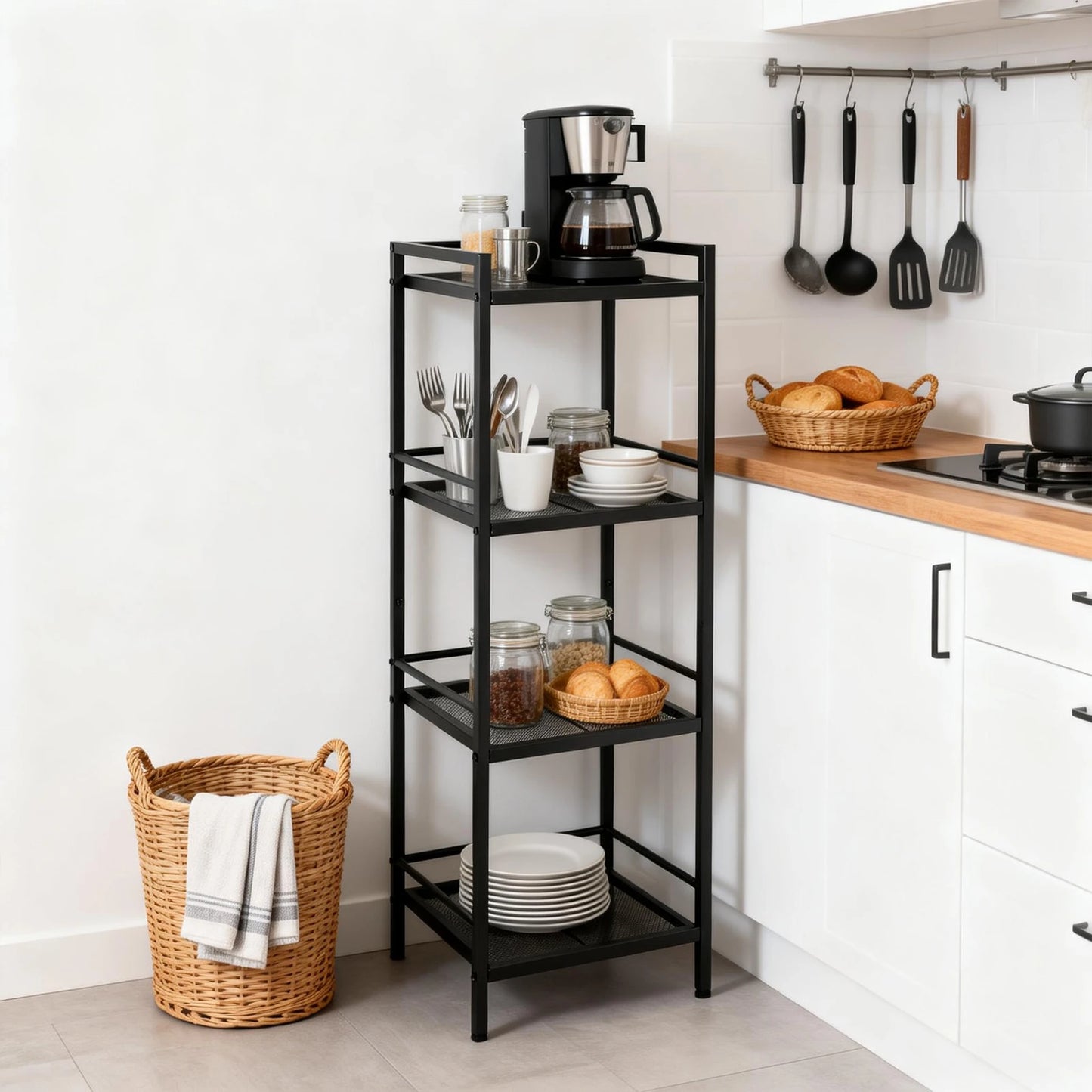 Bathroom Storage Shelving Unit Carbon Steel Display Plant Stand, Corner Rack Shelving for Laundry Bathroom Kitchen Organization