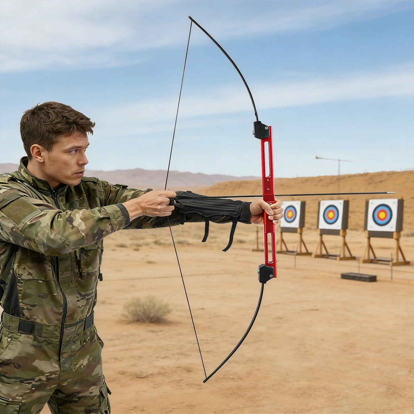 40lbs Traditional Recurve Bow, Archery Set, Foldable Bow, 138cm, Aluminum Alloy Riser, Epoxy Limbs, Red, Right Hand, with Arrows, Arm Guard, Finger Tab, Target Paper, Carry Bag, Portable, for Hunting, Target Shooting, Strengt