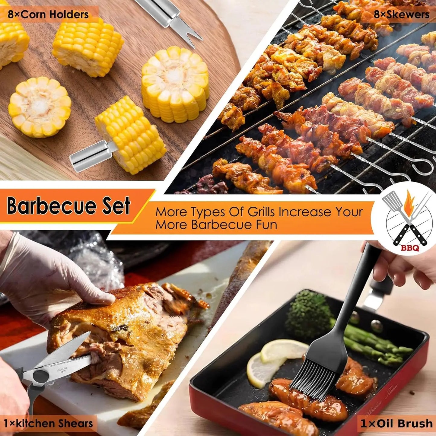 34Pcs Heavy Duty Grill Tools Set for Outdoor Camping, Stainless Steel Barbecue Utensils Kit with Mats and Glove in Carrying Bag