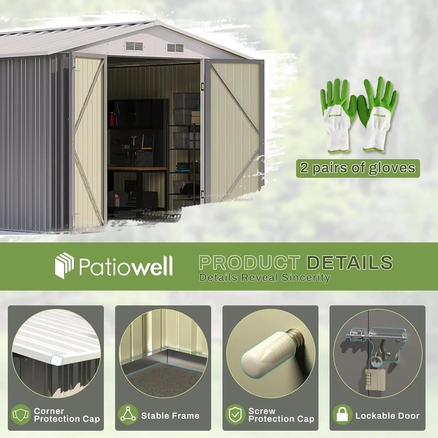 8x10FT Outdoor Storage Shed Metal Sloping Roof Double Lockable Door Backyard Garden Patio Lawn Tool Custom