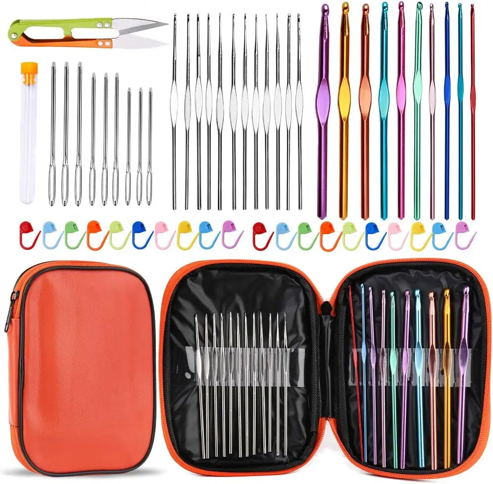54-Piece Crochet Hooks Set with Storage Case, Ergonomic Knitting Needles for Beginners DIY Craft