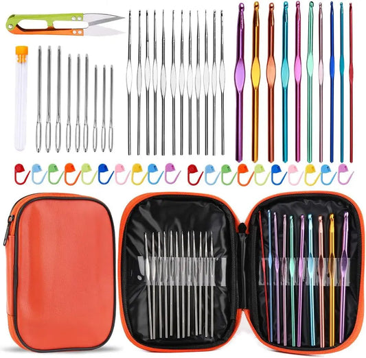 54-Piece Crochet Hooks Set with Storage Case, Ergonomic Knitting Needles for Beginners DIY Craft