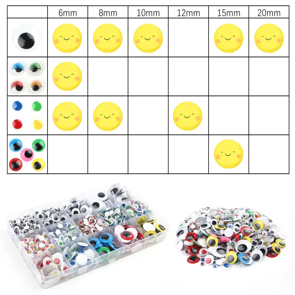 1100pcs Self-adhesive Googly Wiggle Eyes for DIY Scrapbooking Crafts Projects DIY Dolls Accessories Eyes Handmade Toys