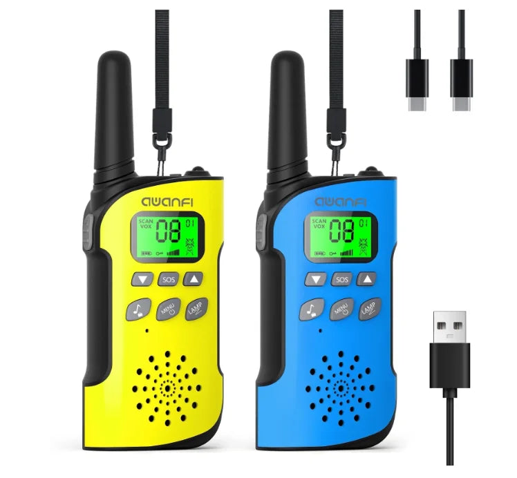 AWANFI Kids Walkie Talkies Rechargeable  2/3/4 Packs Long Range FRS, 22 Channels, VOX, 1000mAh Li-ion Battery for Camping Hiking