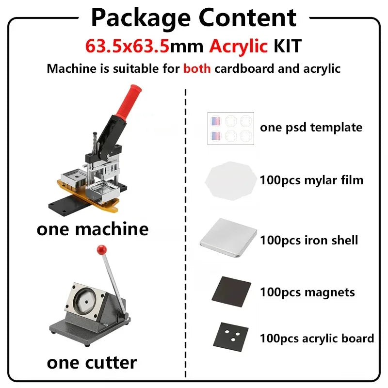 2*2" 2.5x2.5" Fridge Magnet Button Making Machine 50*50mm Square Refrigerator Magnets Maker Materials Set Pin Maker DIY Buttons