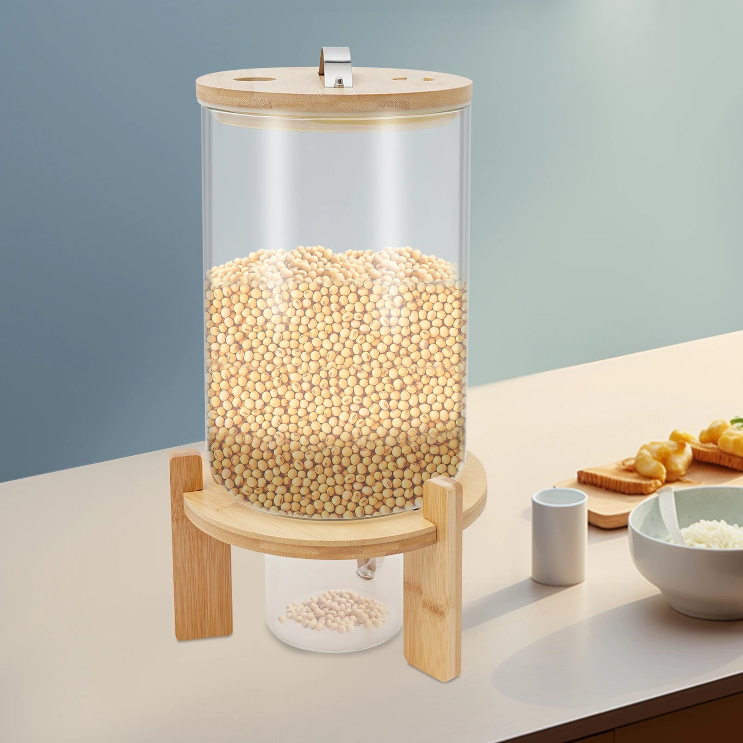 7.5L Cereal Dispenser  Grain Storage Container with Valve and Cup Leak Proof Airtight Food Dispenser for Rice Pasta Nuts