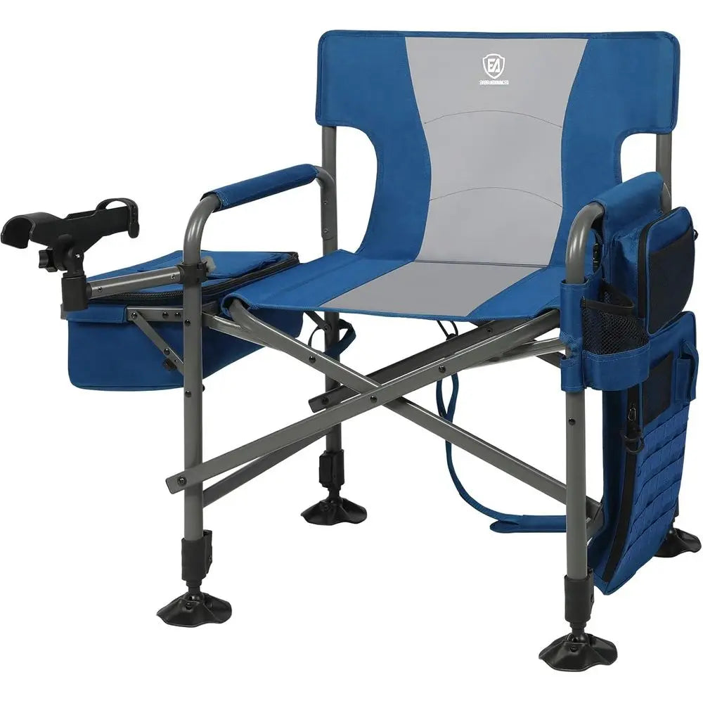 Portable All-Terrain Fishing Chair with Rod Holder, Cooler, Adjustable Feet, Mesh Back, and Shoulder Strap 350LBS