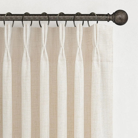 Pinch Pleated Linen Curtains 96 Inches Long, Light Filtering Boho Drape for Living Room Bedroom with Hooks & Rings