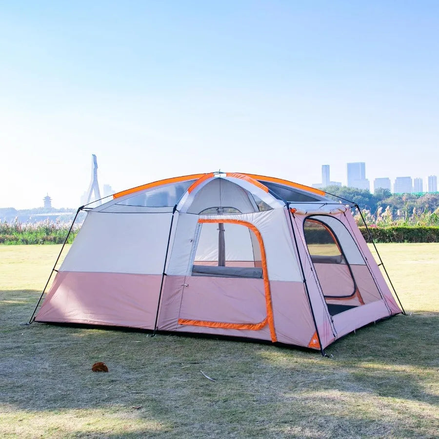 Large Tent for 6-12 People with Straight Wall Design 3 Doors and 3 Windows Featuring Mesh Panels Waterproof Fabric Ideal for Ou