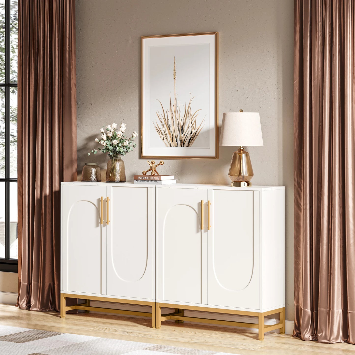 Tribesigns Modern Sideboards, Buffet Cabinet with 4 Doors and Adjustable Shelves (White)