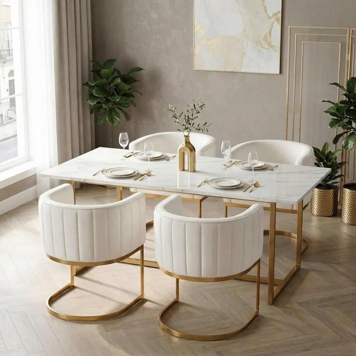 Set of 4 Black and Gold Modern Dining Chairs, Velvet Upholstered Barrel Armchairs with Metal Legs for Kitchen, Customized