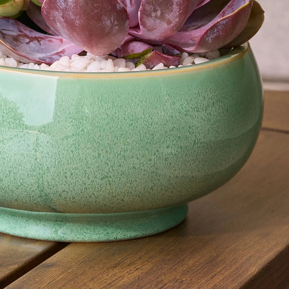 Green Reactive Glaze Ceramic Planter with Drainage Stylish Indoor Pot Plants Decor Tabletop and Shelf Display