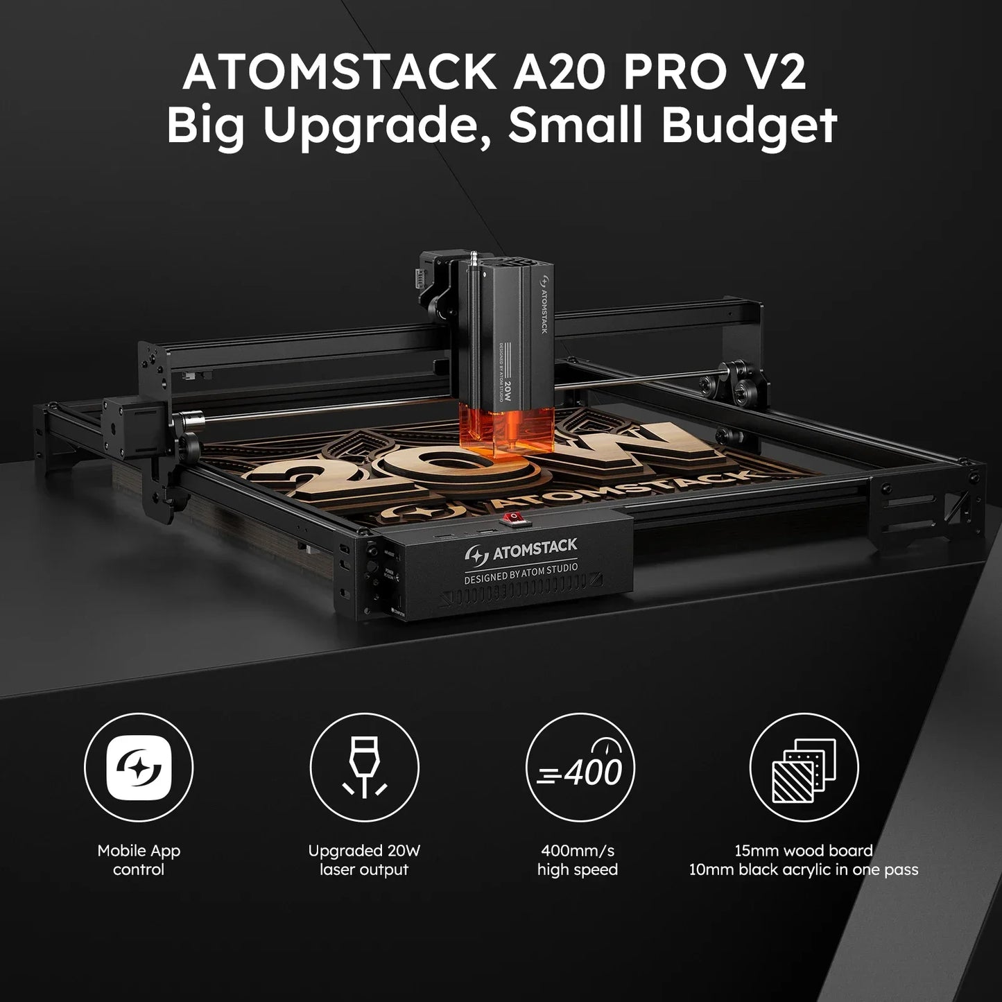 Atomstack A20 Pro V2 20W Laser Engraver Cutter DIY Craft Machine 400x365mm for Wood Leather Acrylic Glass Metal Home Workshop