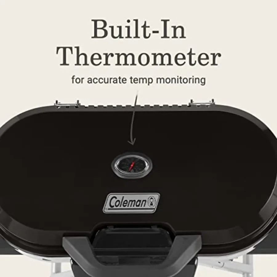 RoadTrip 285 Portable Stand-Up Propane Grill for outdoor cooking, camping, tailgating; stainless steel, black; 3 adjustable bur