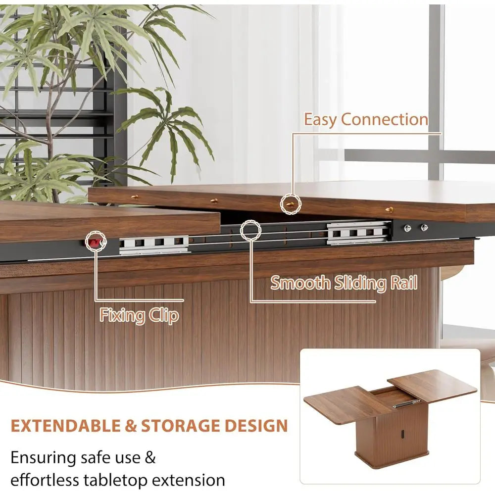 Modern Expandable Dining Table, 4-6 Seater, 47-63 Adjustable Kitchen Table with Storage