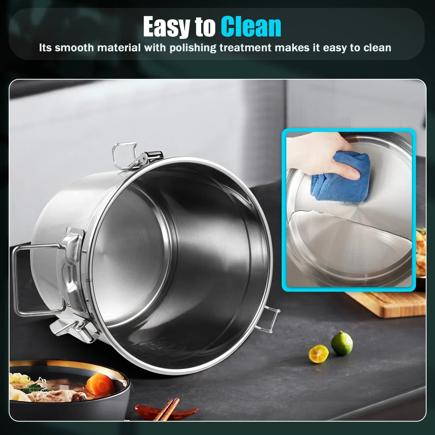 12/33L Airtight Canister 304 Stainless Steel, 3.2Gal Canisters Container w/Lids and Sturdy Locking Clamp,for Rice, Flour, Grain