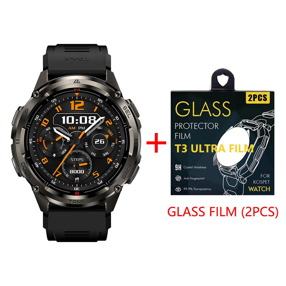 KOSPET TANK T3 Ultra 2 GPS Smart Watch for Men Bluetooth Call 5ATM IP69K Waterproof Men's Watch Stainless Steel Health Monitor