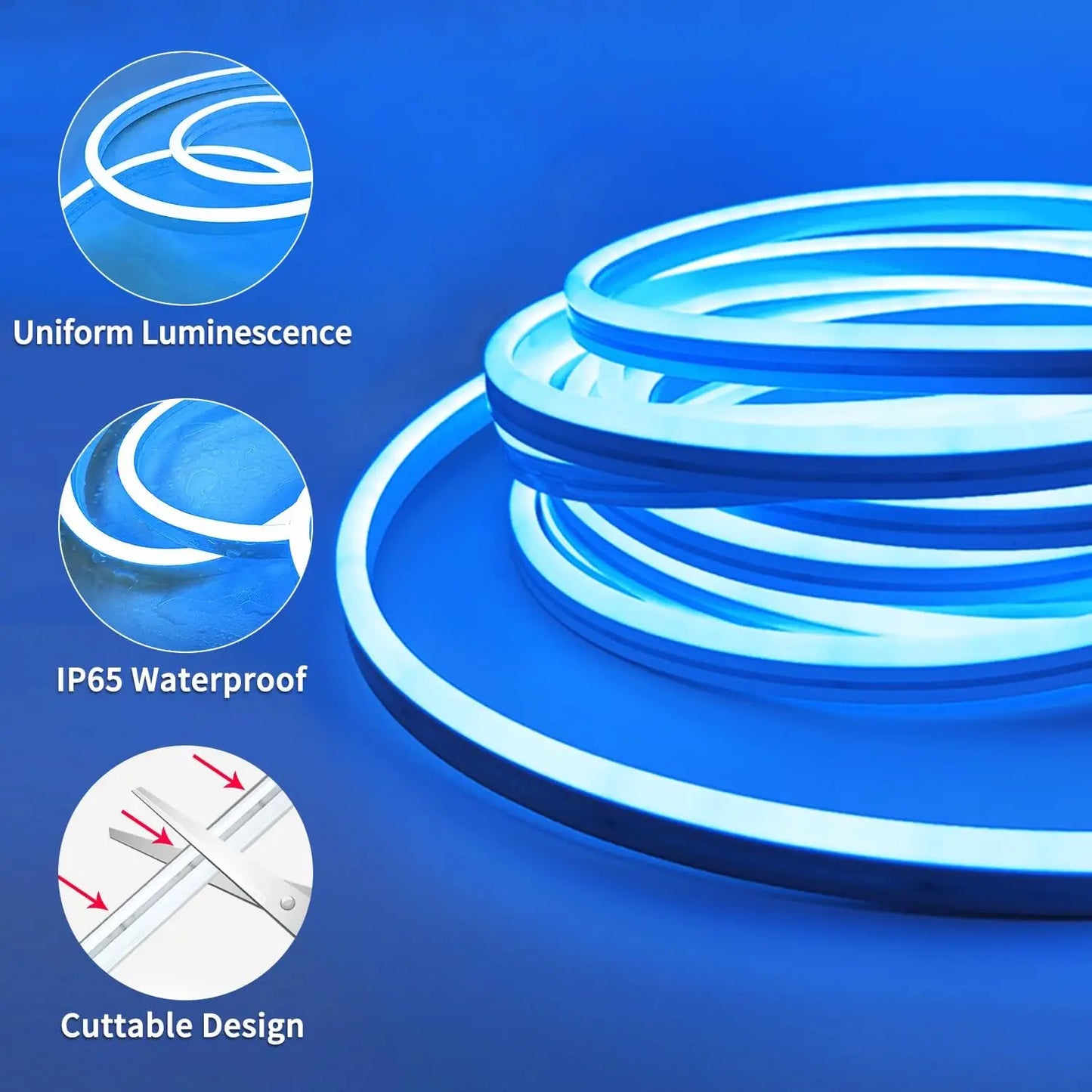 10M/5M/3M Neon WIFI RGB Led Strip Lights Outdoor Waterproof with Music Sync, 108leds/m DIY Tape with Remote and App for Bedroom