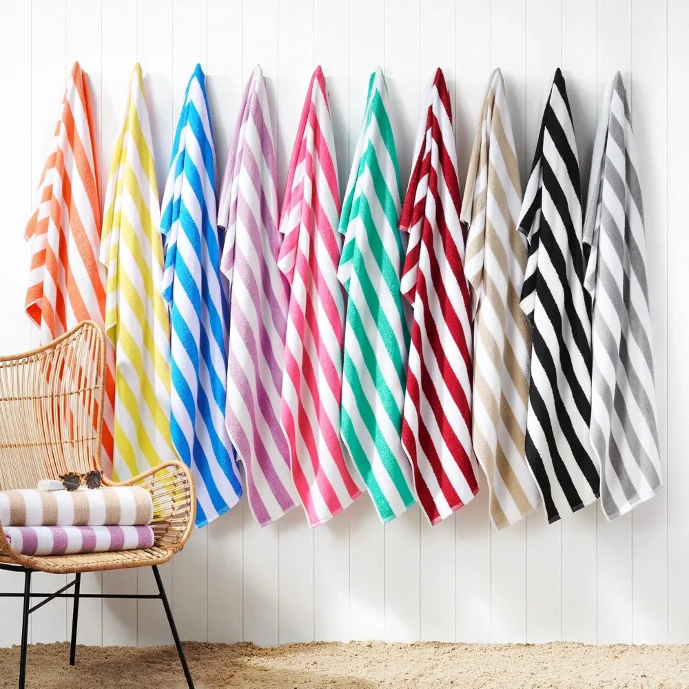 Arkwright Cabana Stripe Beach Towel - Pack of 4, Large Soft Quick Dry Cotton Terry Towels Set for Pool, Swim