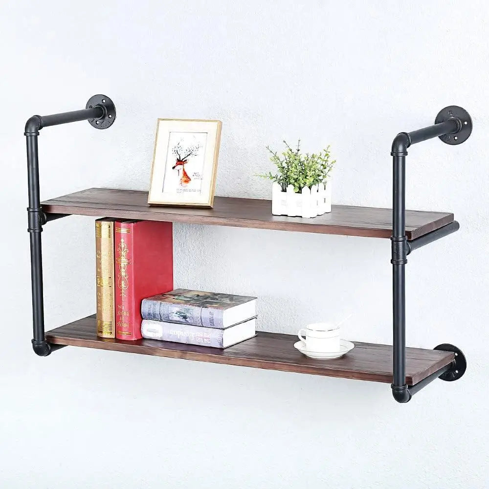 Industrial Pipe Shelving Wall Mounted,36in Rustic Metal loating Shelves,Steampunk Real Wood Book Shelves,Wall Shel Unit Bookshel
