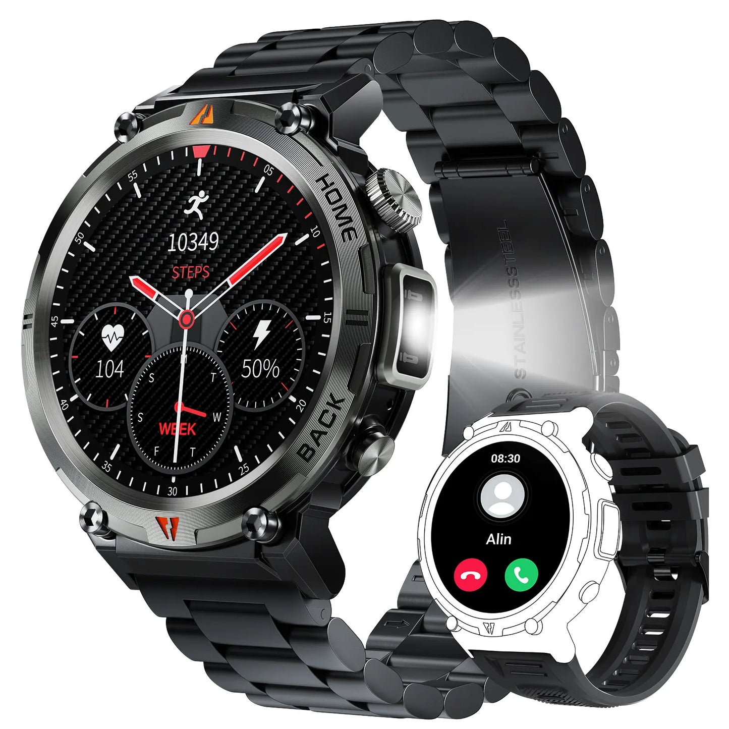 EIGIIS KE3 2025 New Bluetooth Call Smartwatch for Men Full Touch Screen with Health Monitor Heart Rate Flashlight Smart Watch