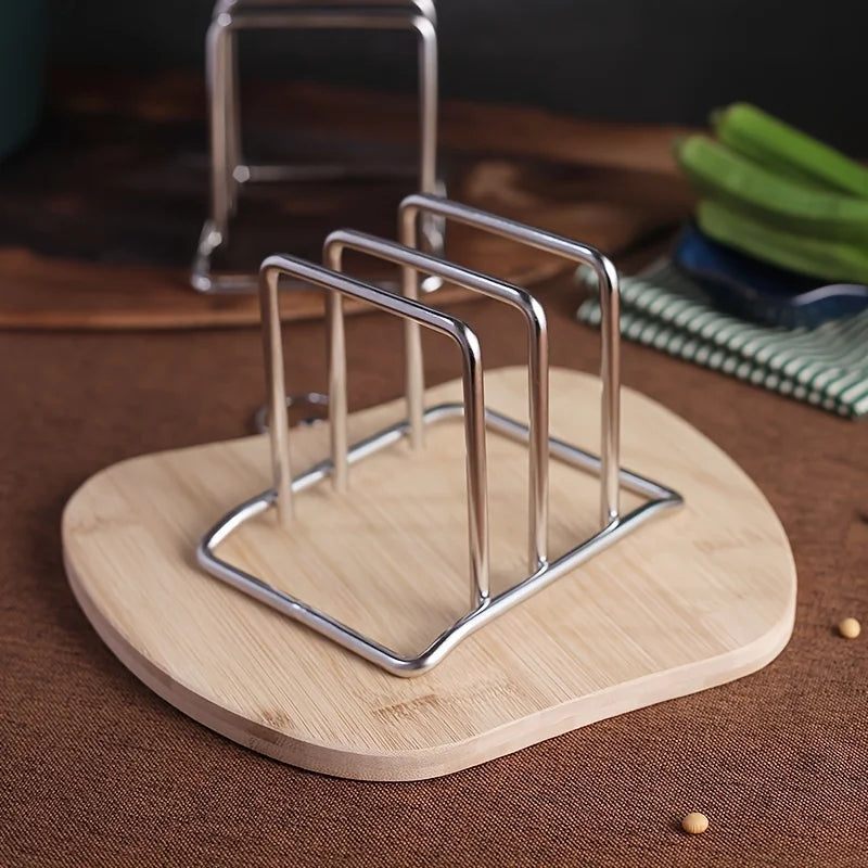 1pc Space-Saving Stainless Steel Pot Lid and Cutting Board Organizer Combo - Heavy-Duty Countertop Rack, kitchen organizer