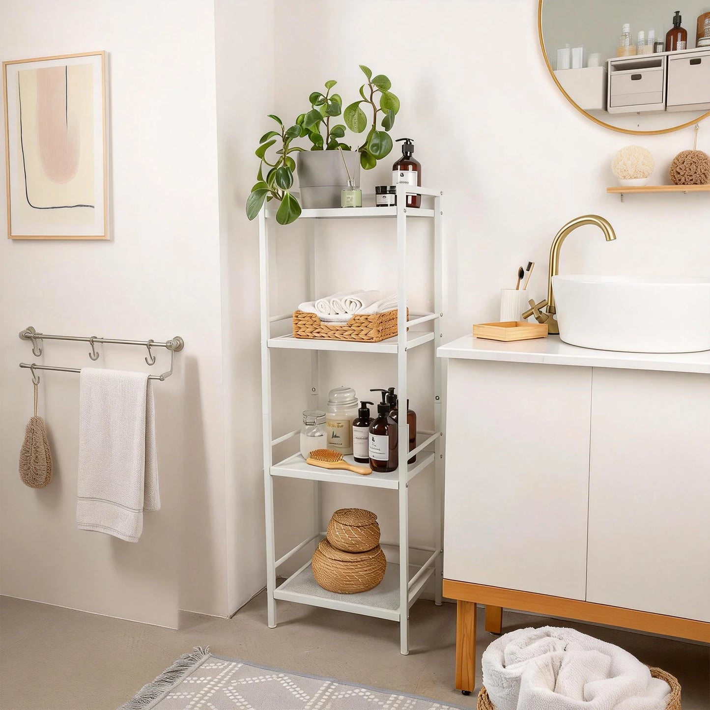 Bathroom Storage Shelving Unit Carbon Steel Display Plant Stand, Corner Rack Shelving for Laundry Bathroom Kitchen Organization