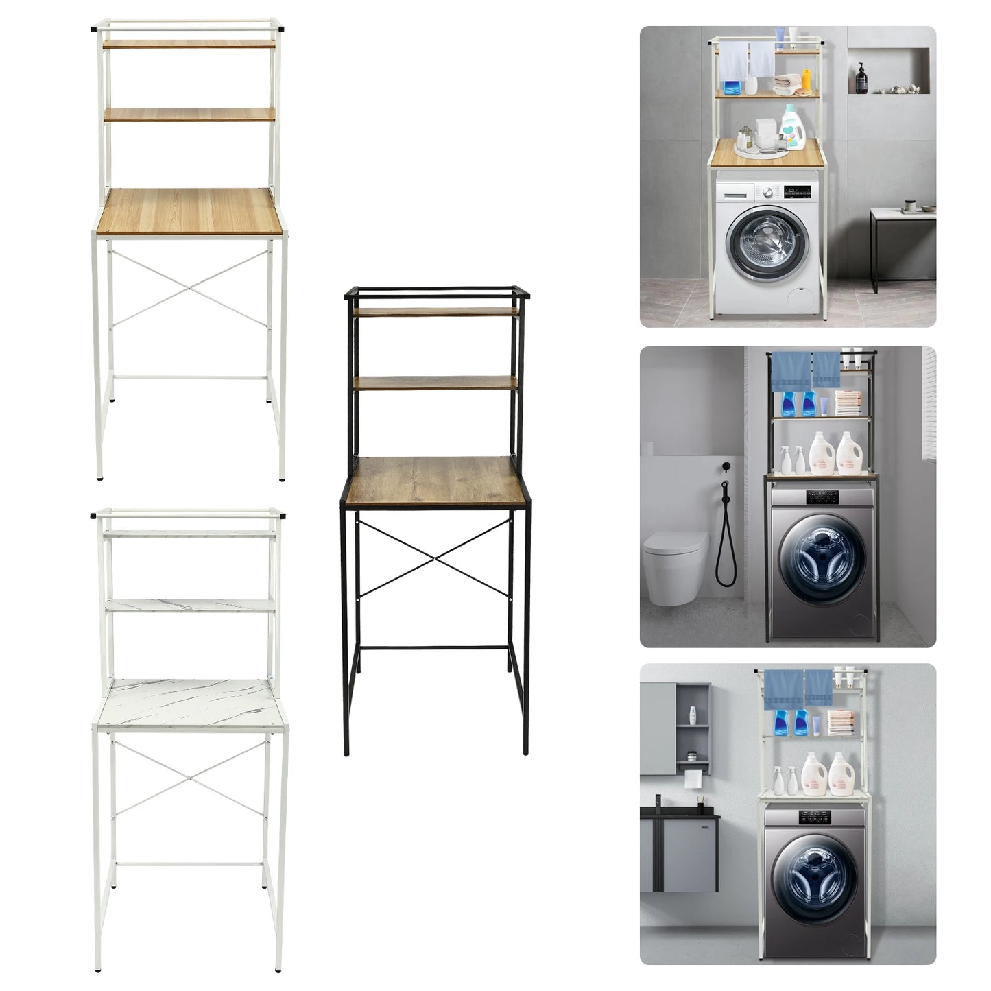 3 Tiers Washing Machine Shelving,  Washer and Dryer Standing Storage Rack Bathroom Organizer Shelf for Laundry Rooms, Balconies