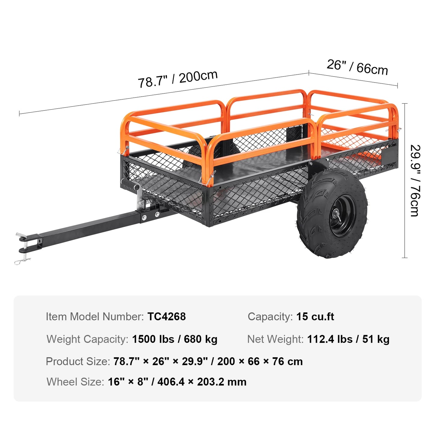 SucceBuy Heavy Duty Steel ATV Dump Trailer Tow Behind Dump Cart Garden Trailer Removable Sides and Tires for Mowers Tractors