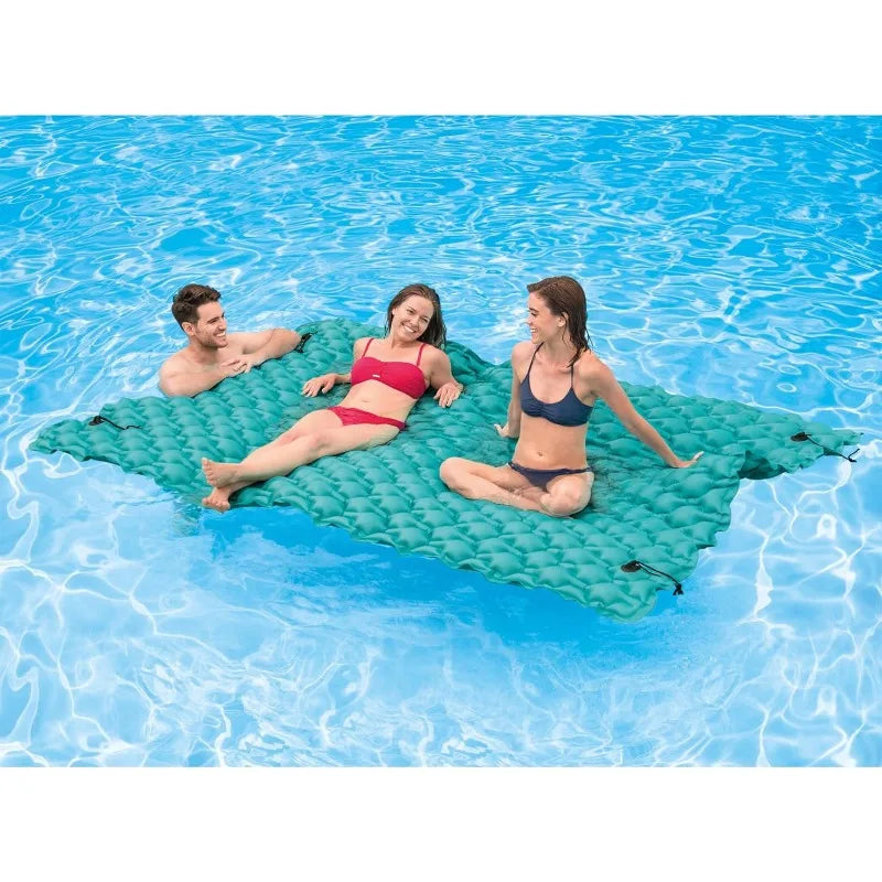 Giant Inflatable Floating Water Mat Relaxing Platform Pad for Pools and Lakes with 4 Connect 'n Float Connectors, Teal (4