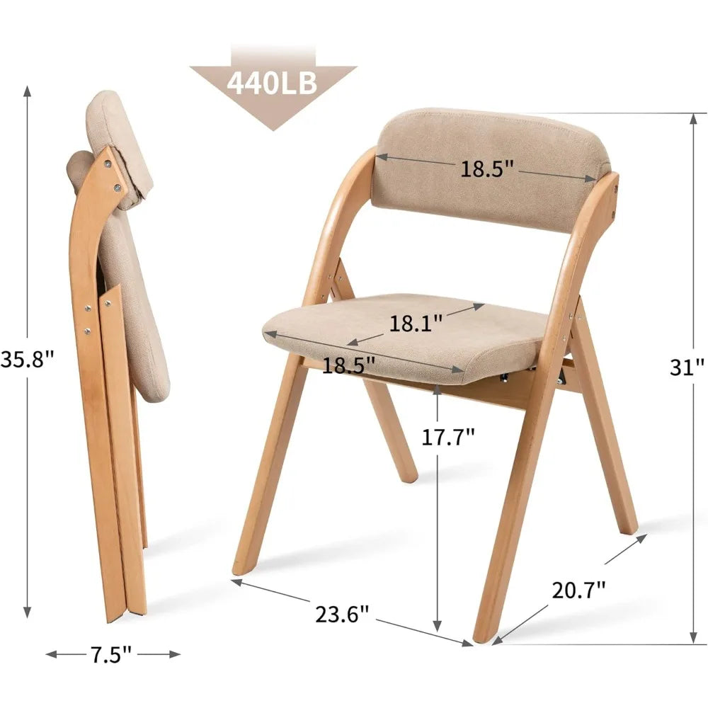 Folding Chairs with Cushion Padded Foldable Chiars 4 Pack - Wooden Dining Fold Seat with Removable Cover Extra Chair for Guests